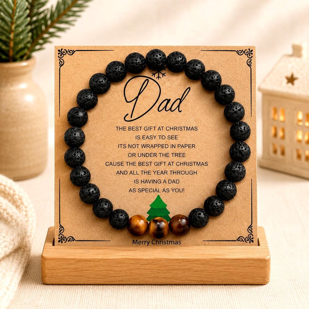 Dad Bracelet & Card Lava Rock  & Tiger Eyes